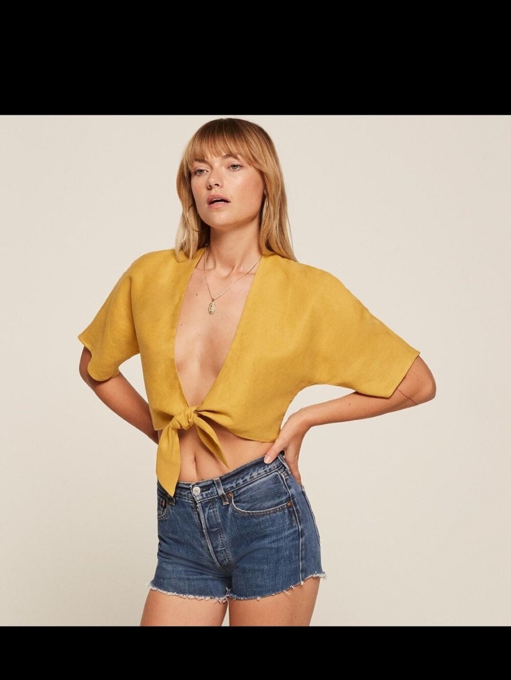 Reformation Mustard Tie-Front Crop Top